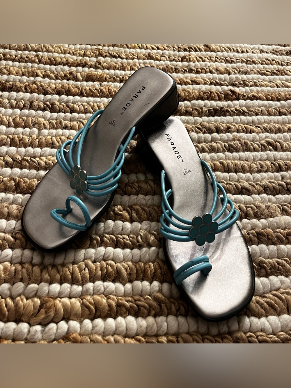 Vintage Y2K Parade Teal Floral Strap Women's Slide Sandals